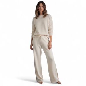 Chinti & Parker Wool Cashmere Blend 90/10 Knit Pants Wide Leg Stripe Ivory Sz M